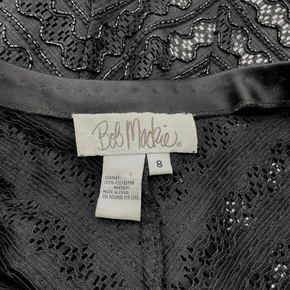 Bob Mackie Long Sleeve Black Open Front Lacy Beaded Evening Jacket Sz 8 - Picture 5 of 7